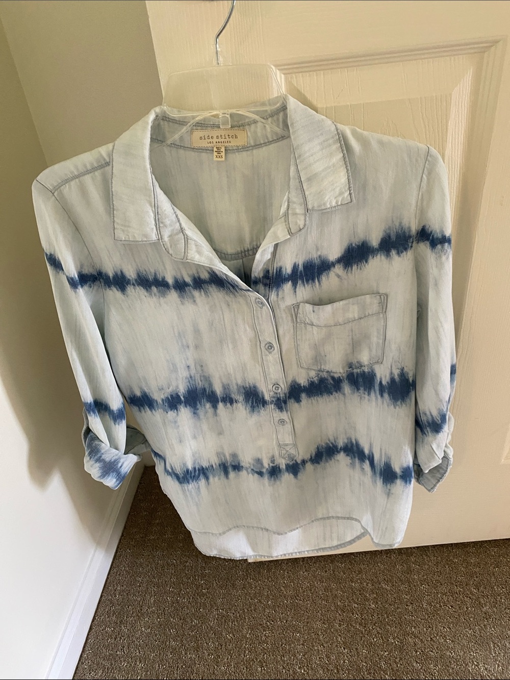Side Stitch Light Blue and Navy Tie-Dye Button Down Shirt - Picture 1 of 5